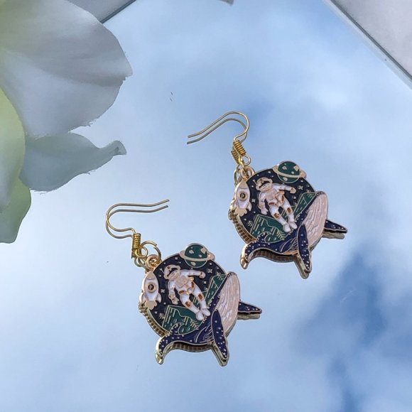 unique gold and blue astronaut/space constellation earrings collection - Picture 1 of 4